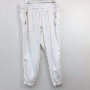 Athleta Cabo Linen Cheeta Abalone White Jogger Pant Size 18 EXCELLENT Condition